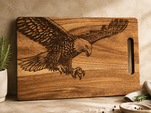 Eagle engraved cutting board - light natural setting